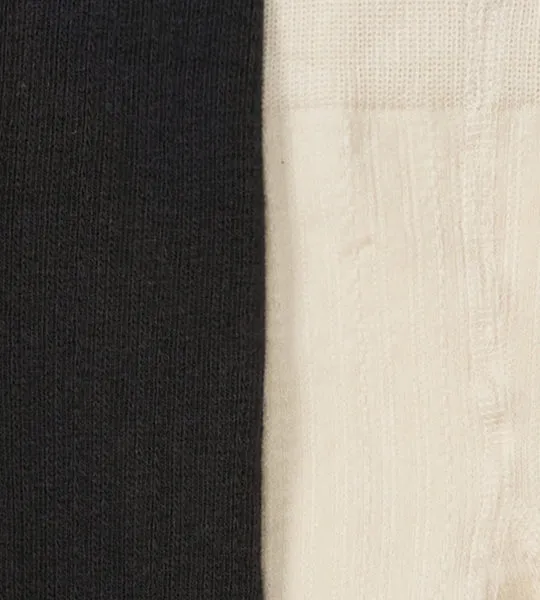 2 Pack Organic Cotton Ribbed Tights - Eggshell/Black