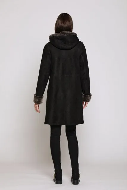 7271HD Easy Body  Shearling  with Hood   $750.00   onlyBurnt Umber  SOLDOUT