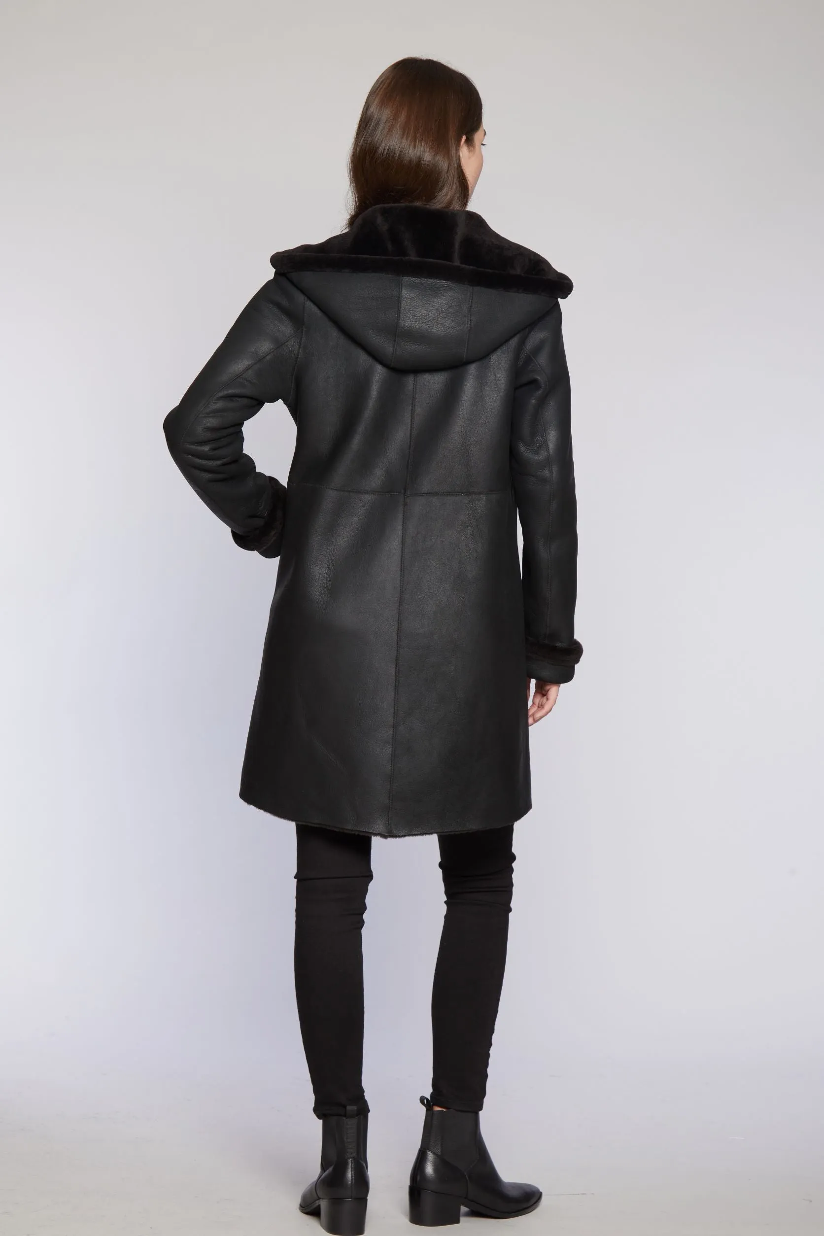 7271HD Easy Body  Shearling  with Hood   $750.00   onlyBurnt Umber  SOLDOUT