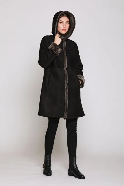 7271HD Easy Body  Shearling  with Hood   $750.00   onlyBurnt Umber  SOLDOUT