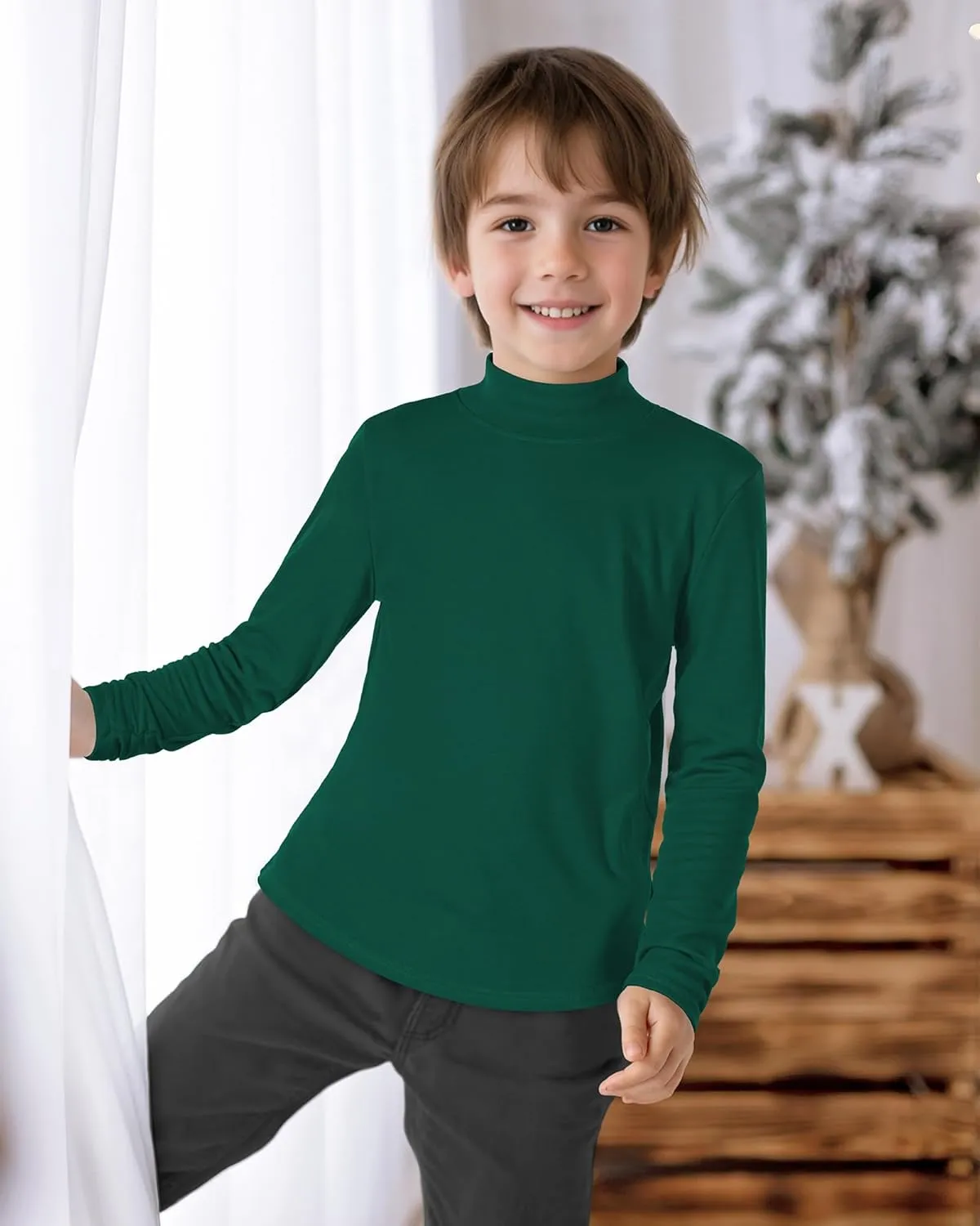 Auranso Boys Girls Long Sleeve Turtleneck Shirts Unisex Warm Solid Turtle Neck T-Shirts