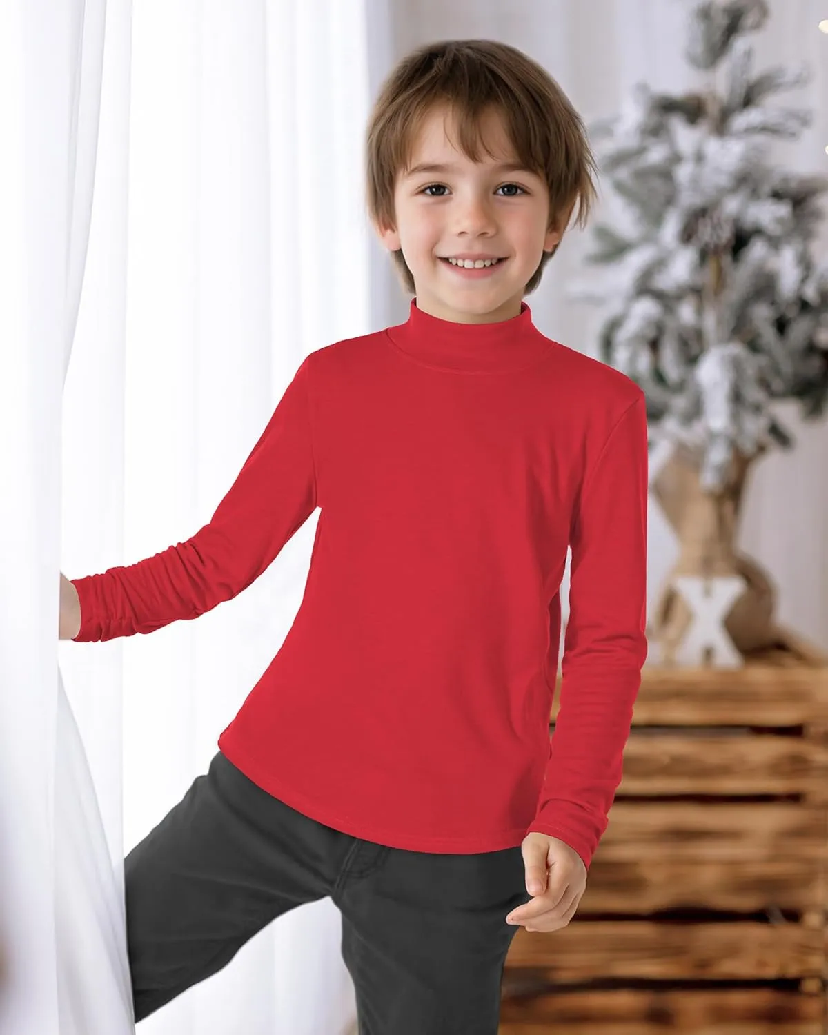 Auranso Boys Girls Long Sleeve Turtleneck Shirts Unisex Warm Solid Turtle Neck T-Shirts