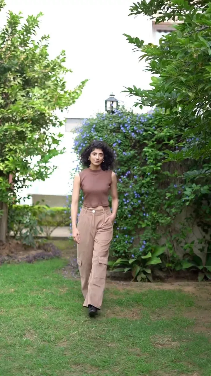 Beige Warm Cotton Corduroy High-Rise Baggy Cargo Pant