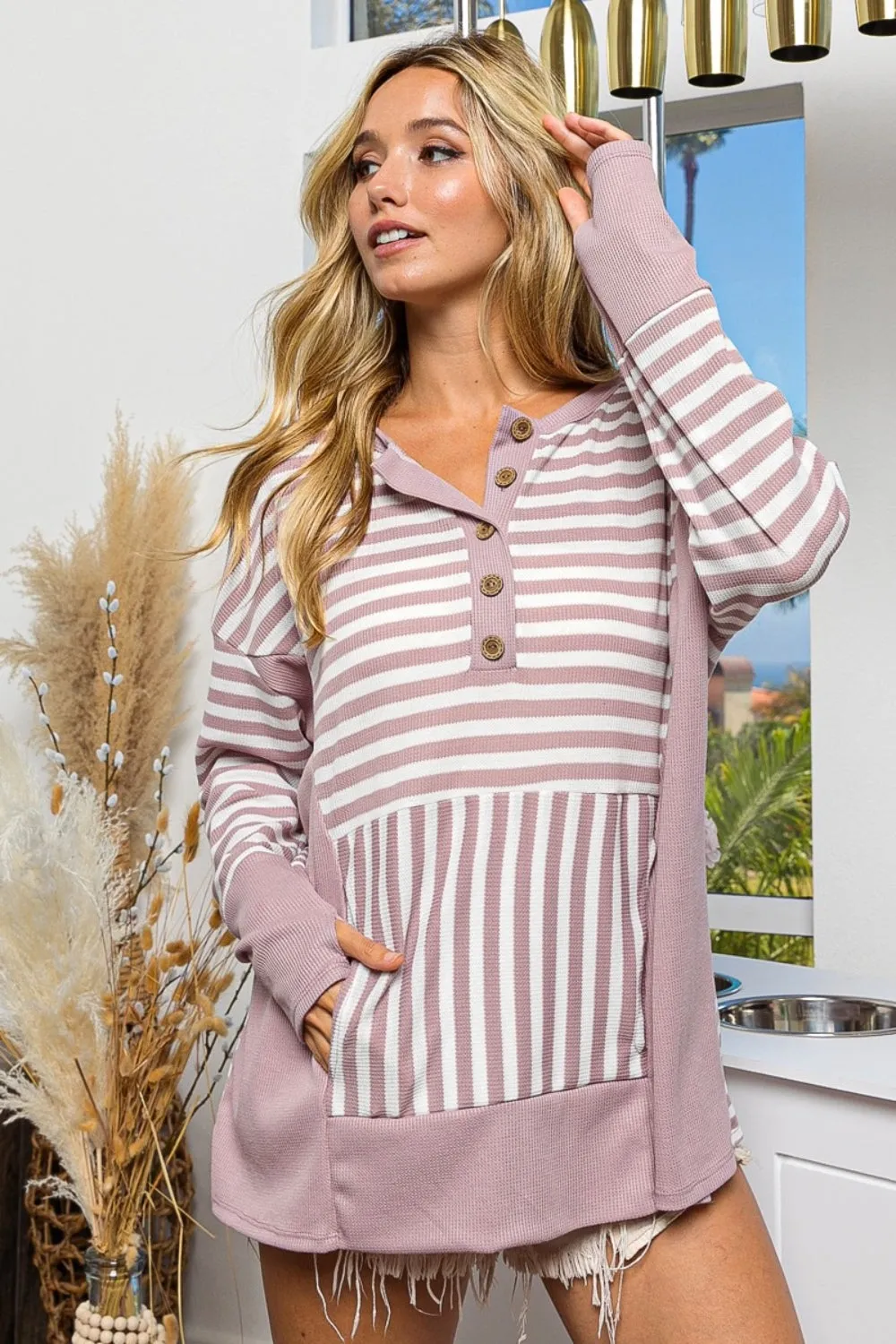 Blue Zone Planet |  BiBi Striped Thumbhole Long Sleeve Top