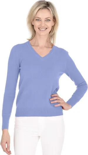 Cashmeren Womens Essential Knit V-Neck Sweater 100% Merino Wool Long Sleeve Classic Pullover