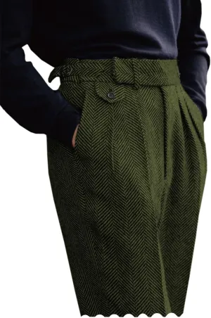 Ceehuteey Men's High Waisted Dress Pants Pleated Front Tweed Retro Wool Trousers