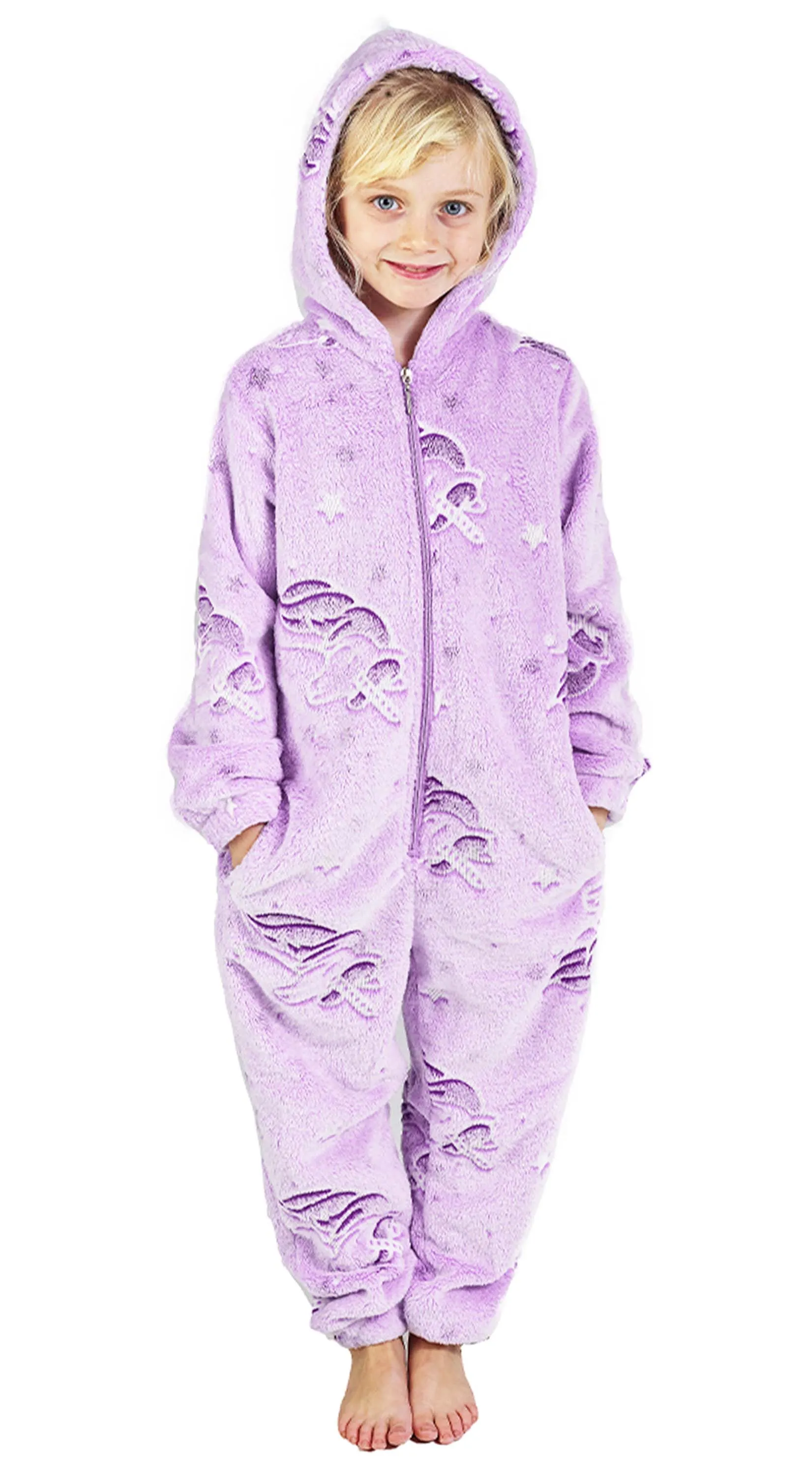 CityComfort Glow in The Dark Onesie Kids Onesies for Girls Rainbow Unicorn Pyjamas