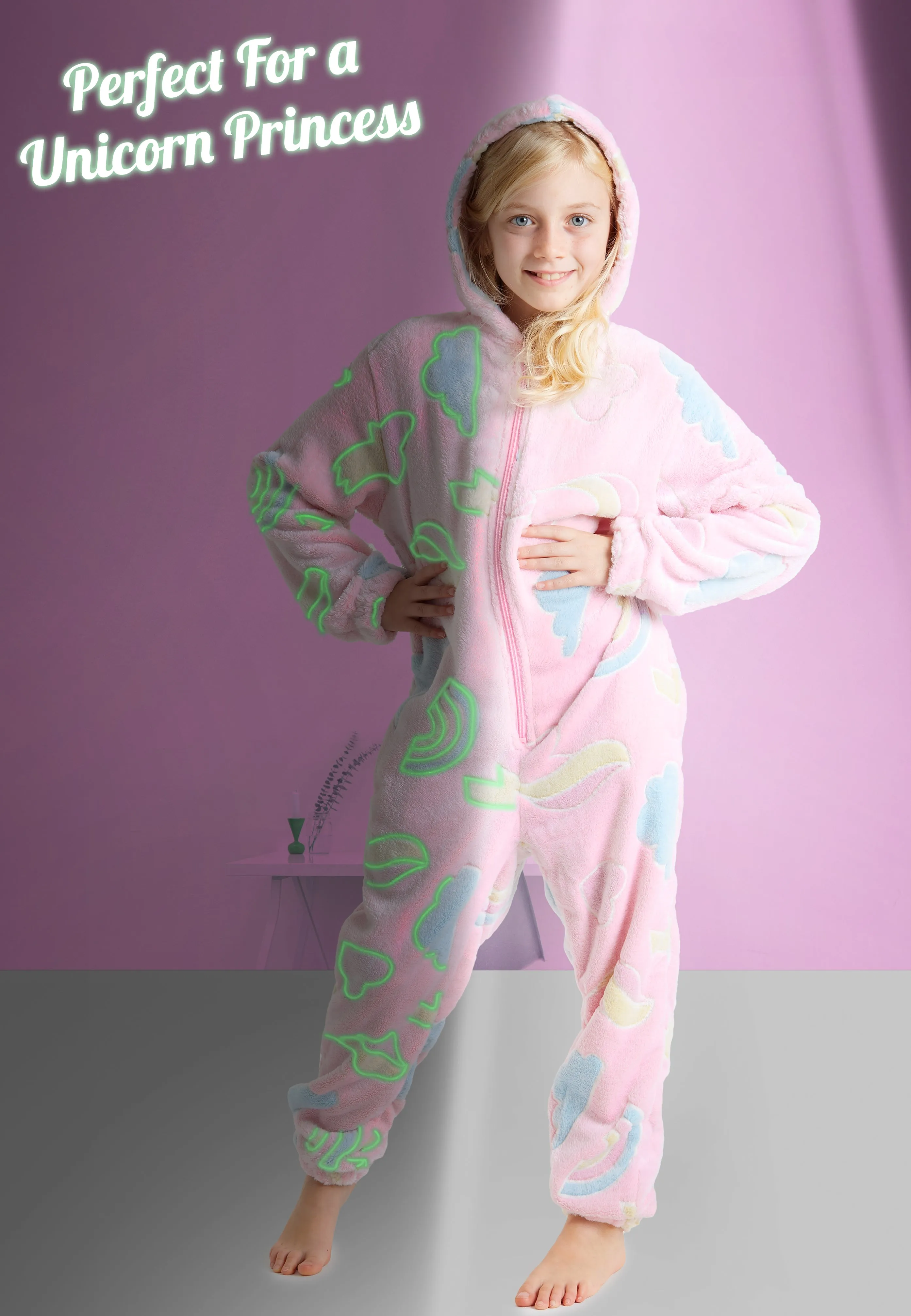 CityComfort Glow in The Dark Onesie Kids Onesies for Girls Rainbow Unicorn Pyjamas
