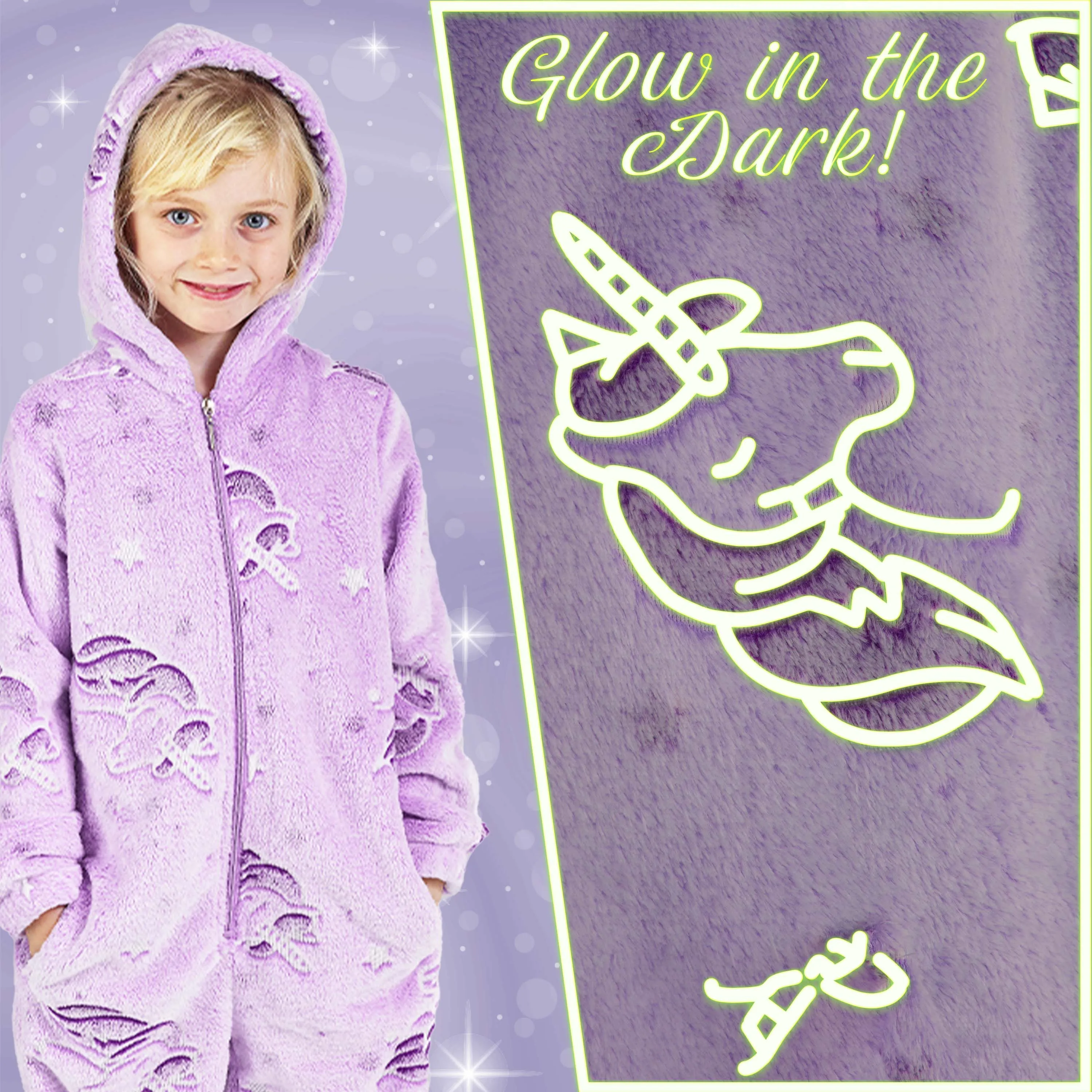 CityComfort Glow in The Dark Onesie Kids Onesies for Girls Rainbow Unicorn Pyjamas