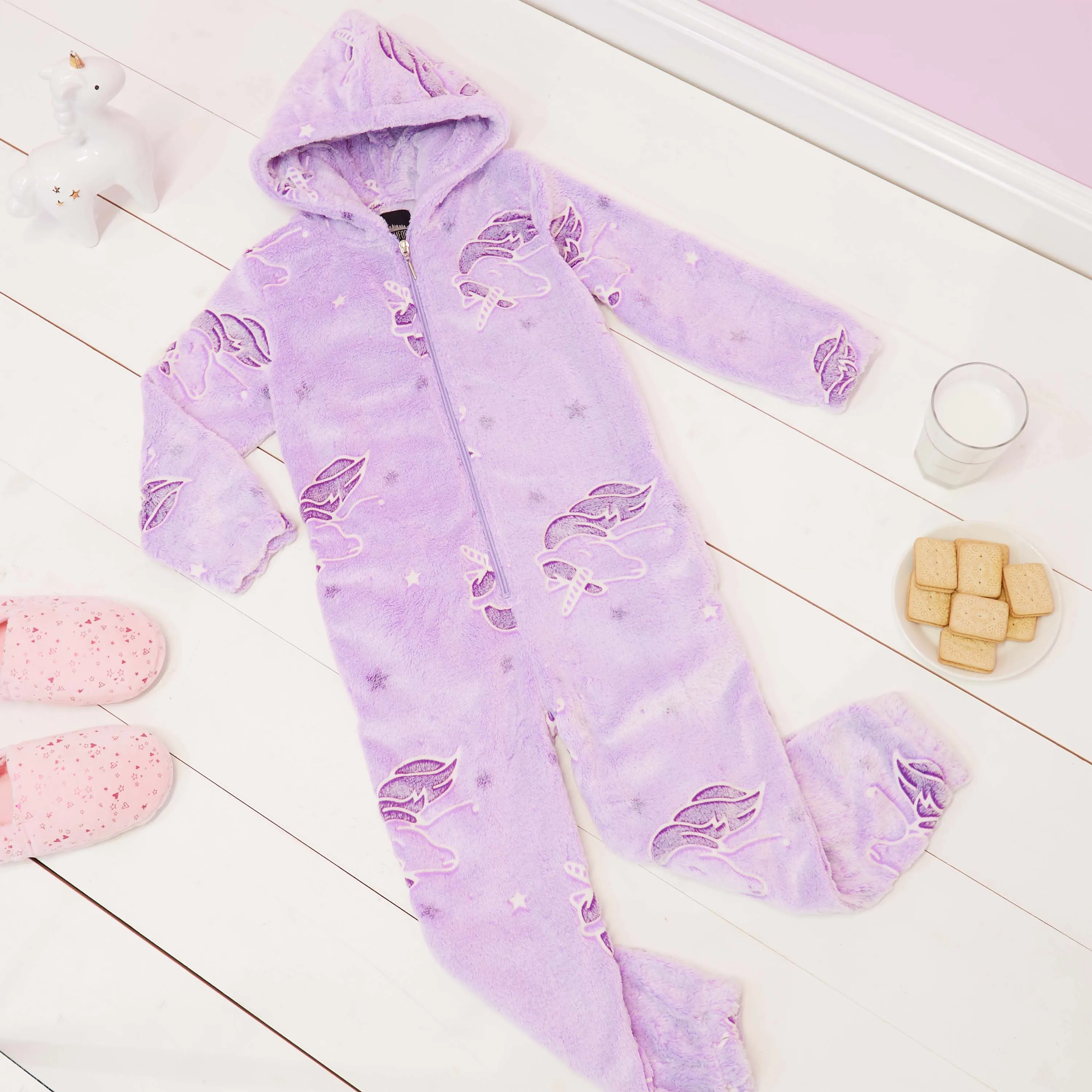 CityComfort Glow in The Dark Onesie Kids Onesies for Girls Rainbow Unicorn Pyjamas