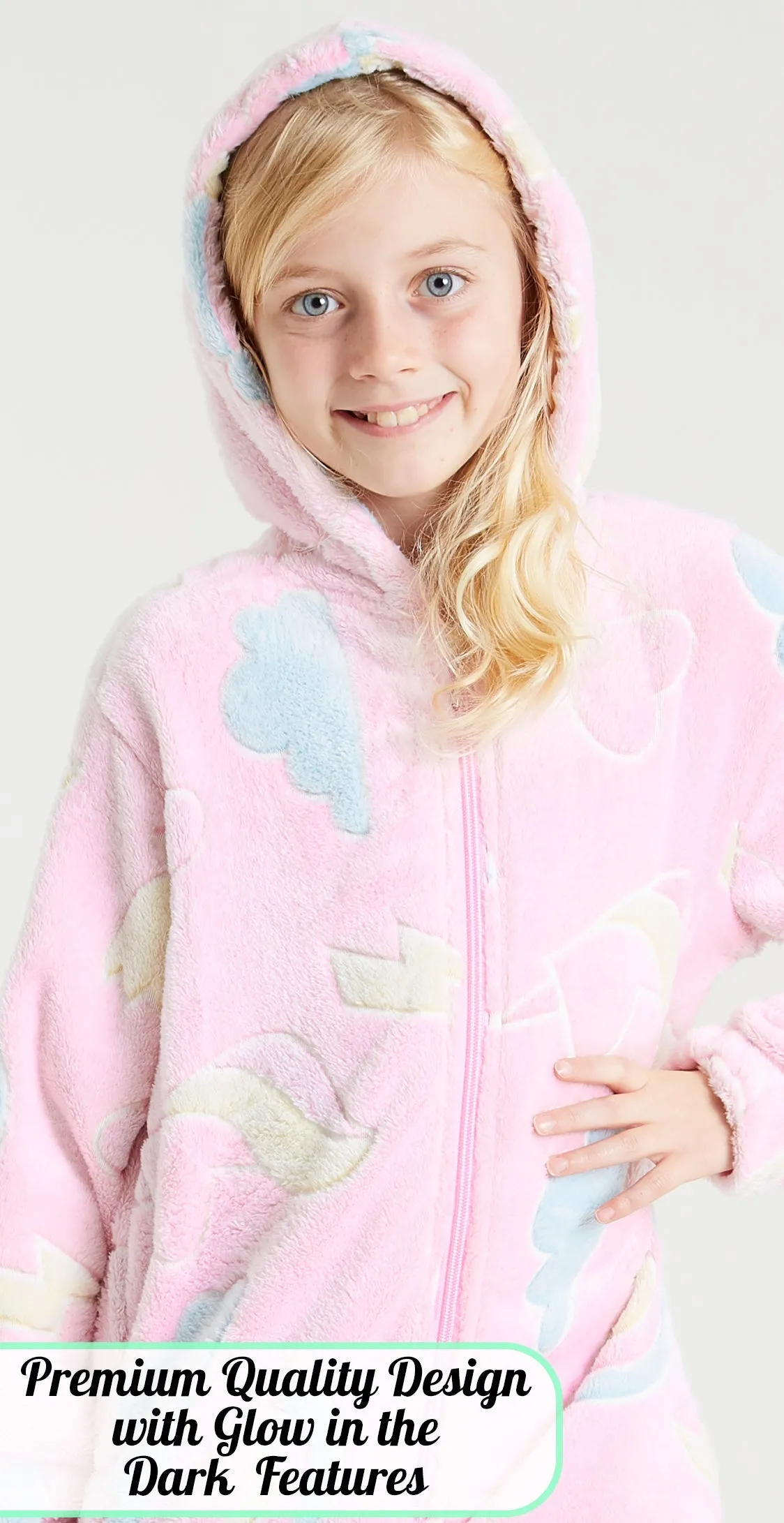 CityComfort Glow in The Dark Onesie Kids Onesies for Girls Rainbow Unicorn Pyjamas