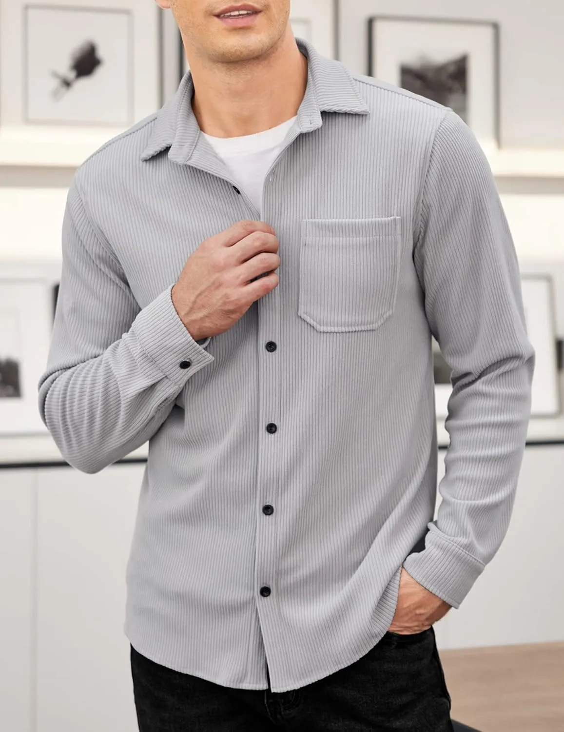 COOFANDY Men's Corduroy Shirt Casual Shacket Long Sleeve Button Down Lightweight Jacket