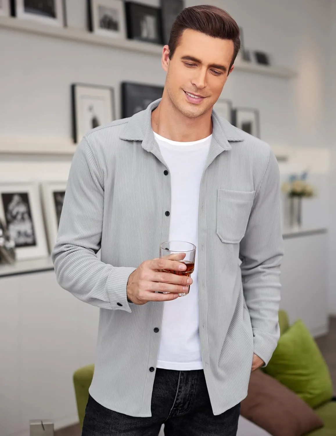 COOFANDY Men's Corduroy Shirt Casual Shacket Long Sleeve Button Down Lightweight Jacket