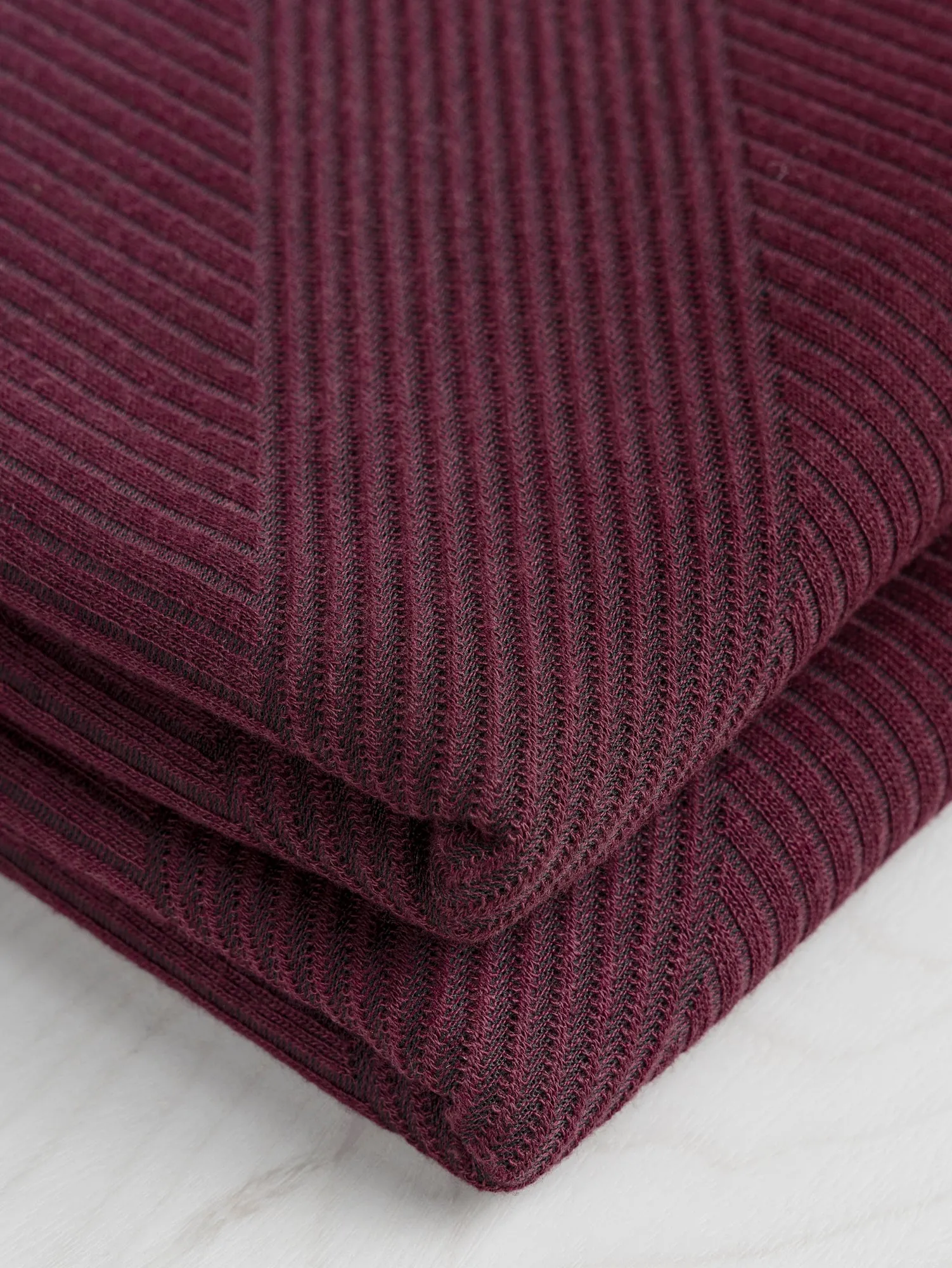 Diagonal Stretch Wide Rib Knit - Bordeaux   Black