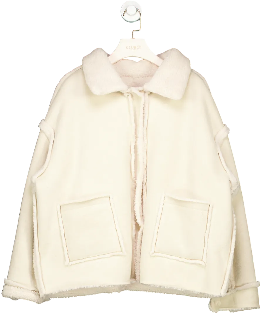Friends With Frank Cream Mimi Faux Sherling Reversible Jacket UK S/M