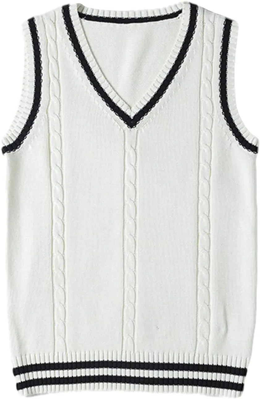Gihuo Women's Sweater Vest V Neck Uniform Sleeveless Knitted School JK Pullover Tops Classic
