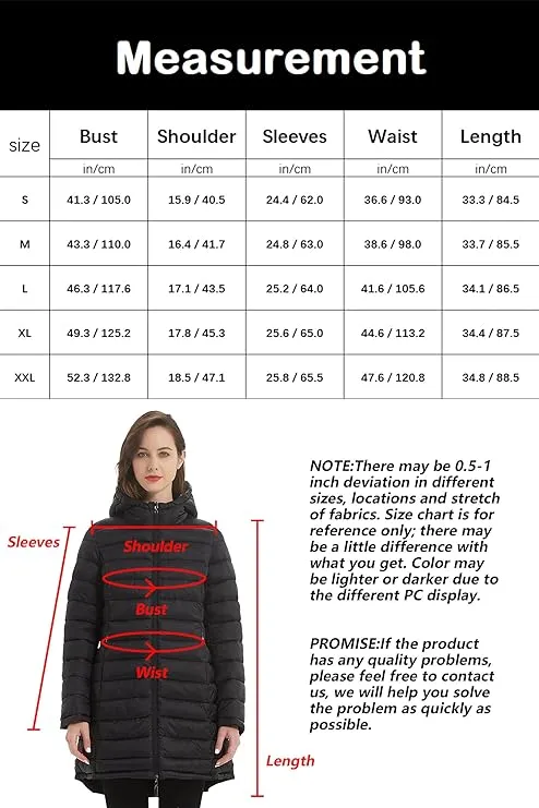 Giolshon Women Puffer Jacket Reversible Warm Quilted Long Hooded Coat