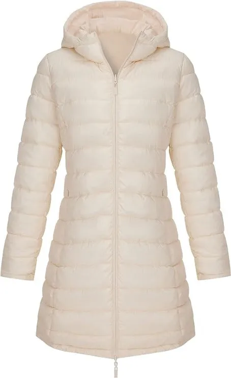 Giolshon Women Puffer Jacket Reversible Warm Quilted Long Hooded Coat