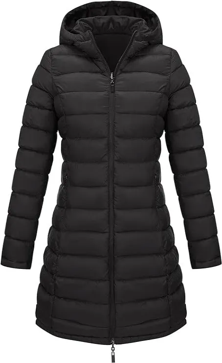Giolshon Women Puffer Jacket Reversible Warm Quilted Long Hooded Coat