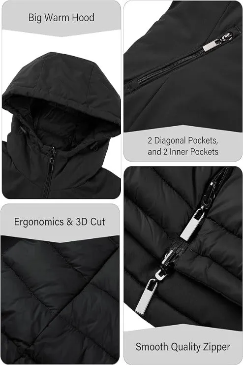 Giolshon Women Puffer Jacket Reversible Warm Quilted Long Hooded Coat