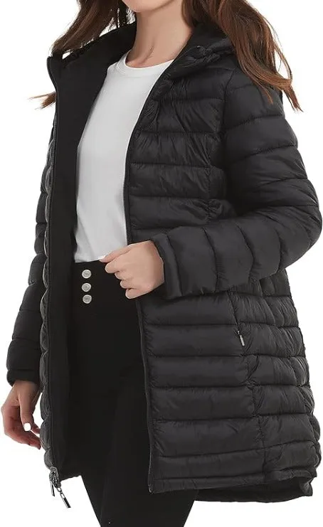 Giolshon Women Puffer Jacket Reversible Warm Quilted Long Hooded Coat