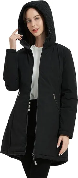 Giolshon Women Puffer Jacket Reversible Warm Quilted Long Hooded Coat