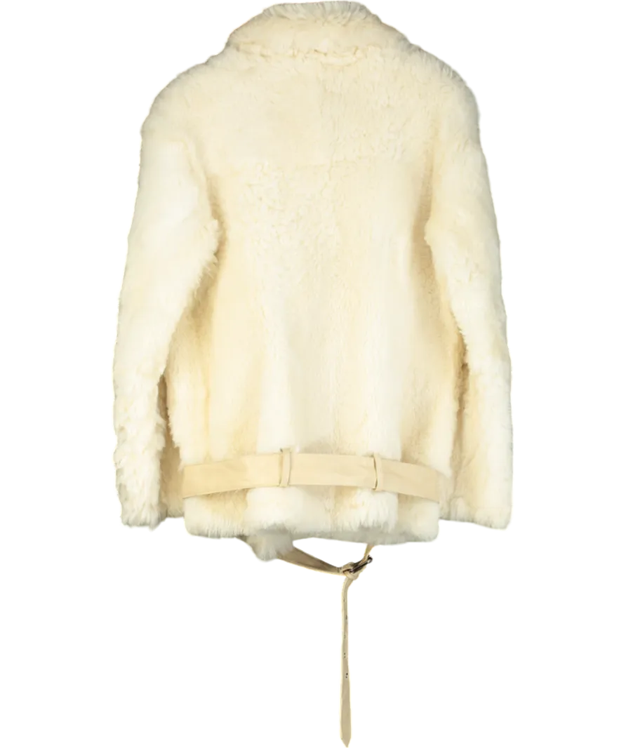 JANE & TASH Cream Double Face Leather Jacket With Fur Shearling UK XS