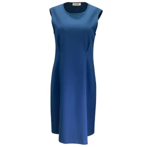 Jil Sander Teal Sleeveless Wool Stretch Midi Dress