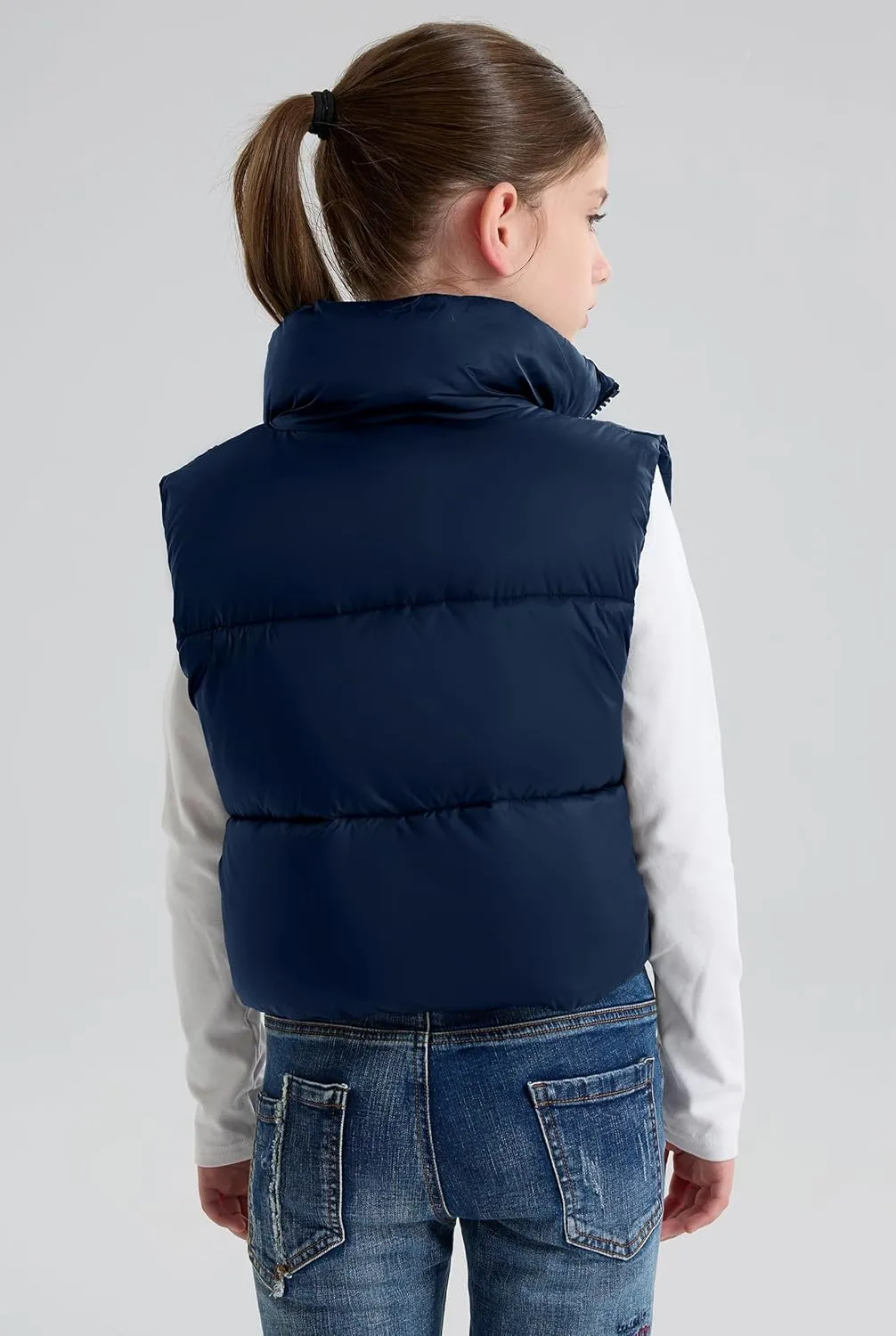 maoo garden Girls Winter Puffer Vest Faux-Down Short Cropped Lightweight Water-Resistant Big Girls Sleeveless Jacket
