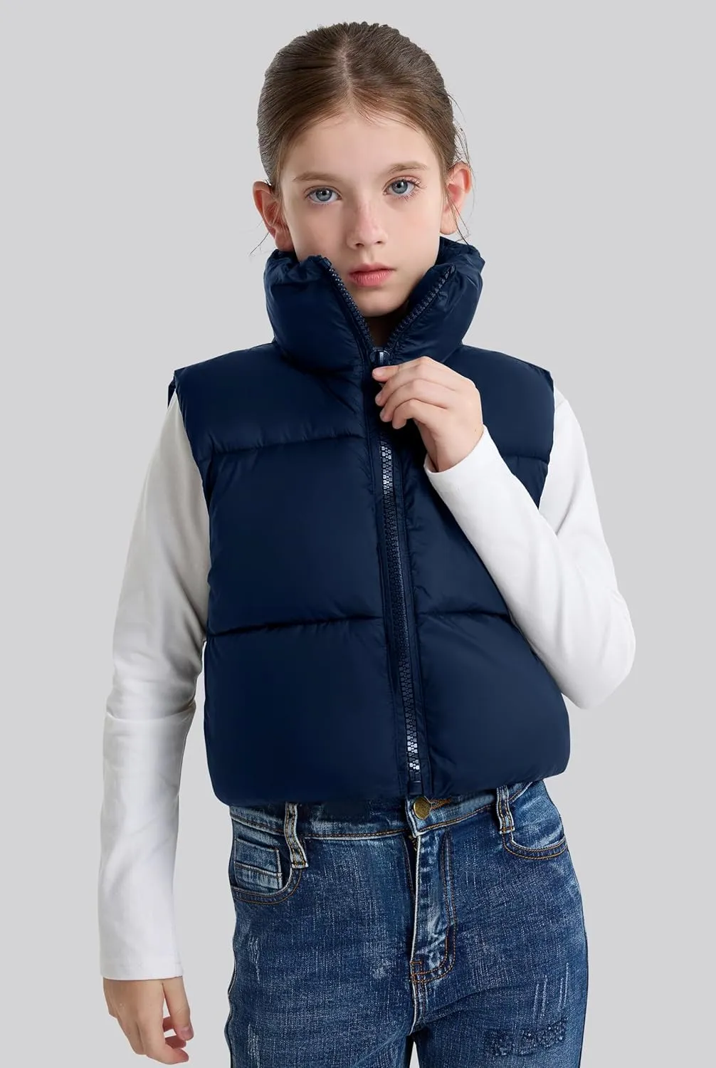 maoo garden Girls Winter Puffer Vest Faux-Down Short Cropped Lightweight Water-Resistant Big Girls Sleeveless Jacket