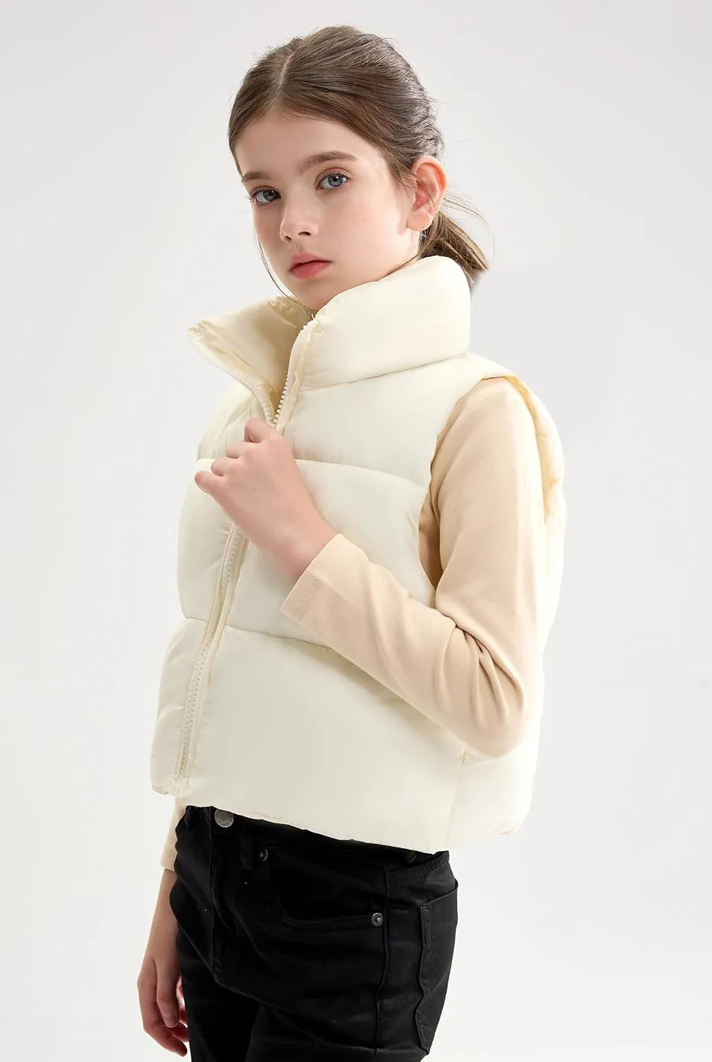 maoo garden Girls Winter Puffer Vest Faux-Down Short Cropped Lightweight Water-Resistant Big Girls Sleeveless Jacket