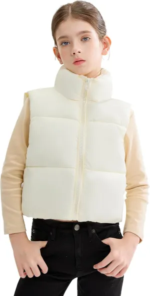 maoo garden Girls Winter Puffer Vest Faux-Down Short Cropped Lightweight Water-Resistant Big Girls Sleeveless Jacket