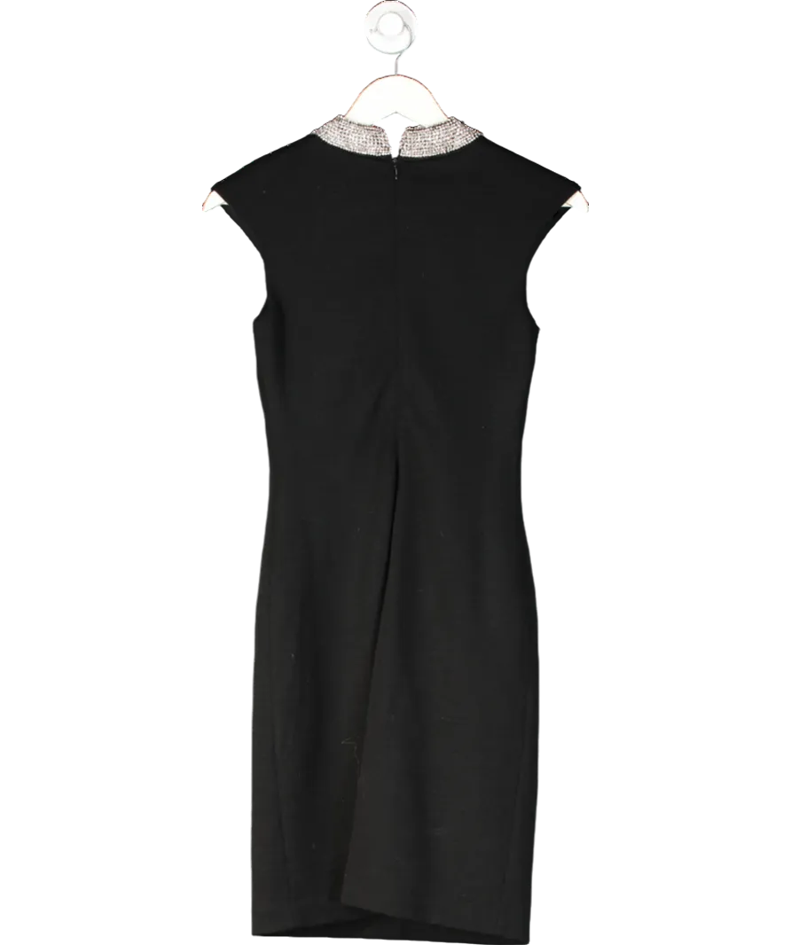 Milly Black Embellished Neck Wool Midi Dress UK S