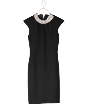 Milly Black Embellished Neck Wool Midi Dress UK S