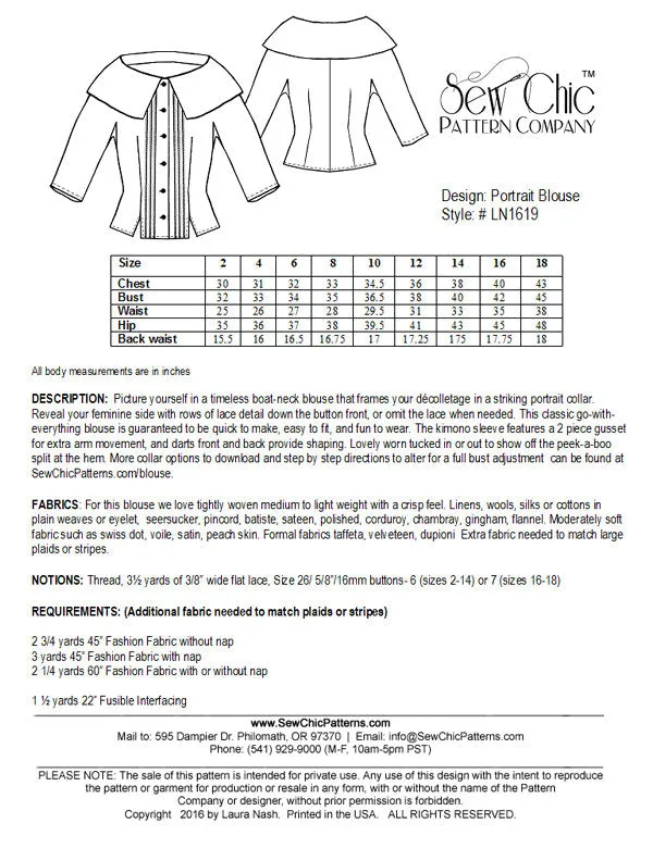 Portrait Blouse Sewing Pattern by Sew Chic Pattern Company