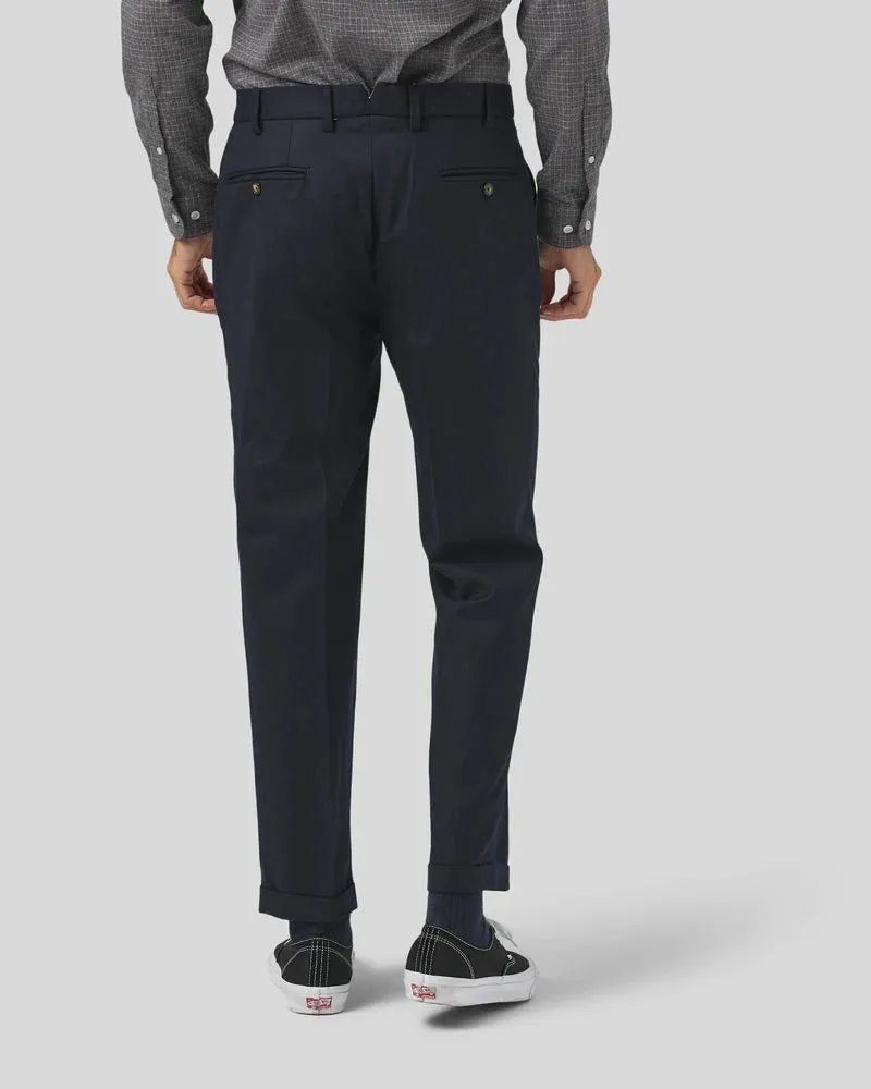 Portuguese Flannel - Wool Herringbone Trouser - Navy