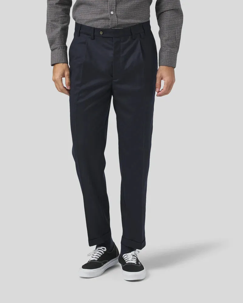 Portuguese Flannel - Wool Herringbone Trouser - Navy