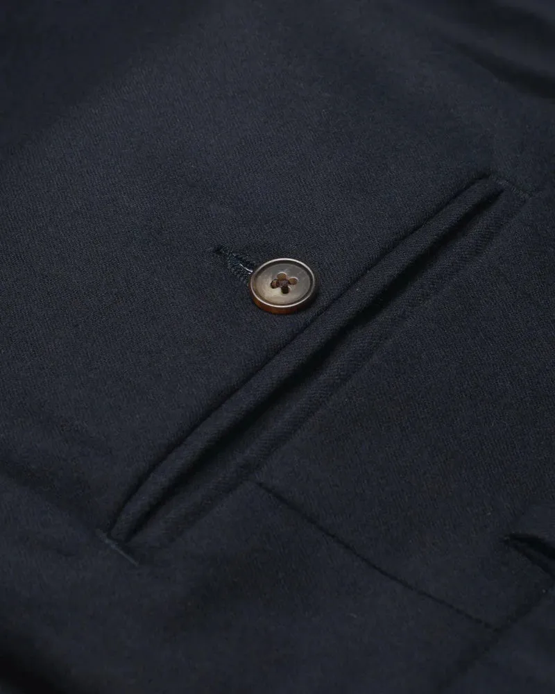 Portuguese Flannel - Wool Herringbone Trouser - Navy