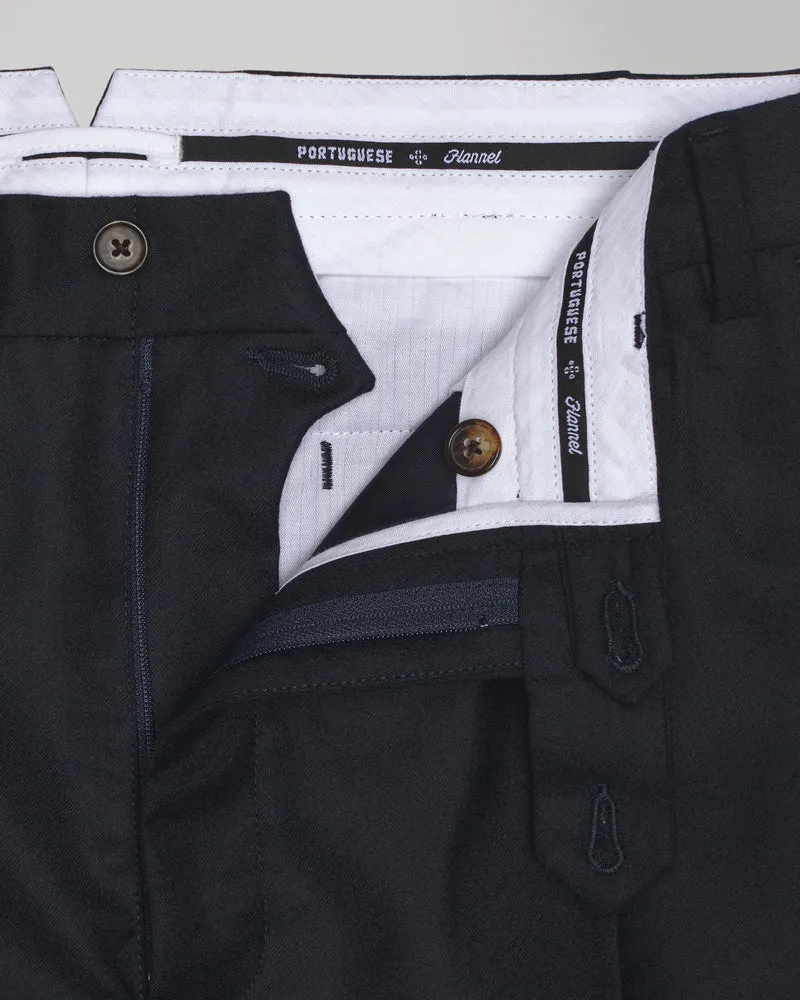 Portuguese Flannel - Wool Herringbone Trouser - Navy