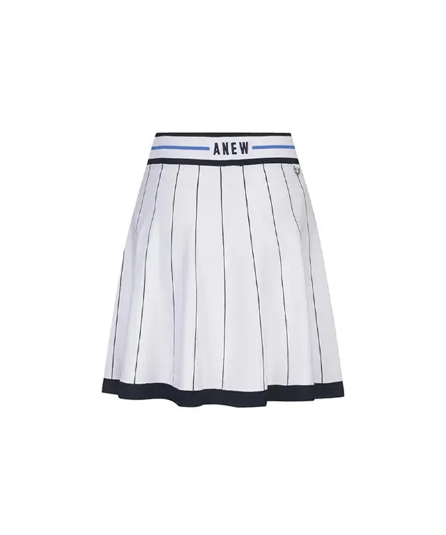Preppy Style Women's Knitted Flared Skirt - White
