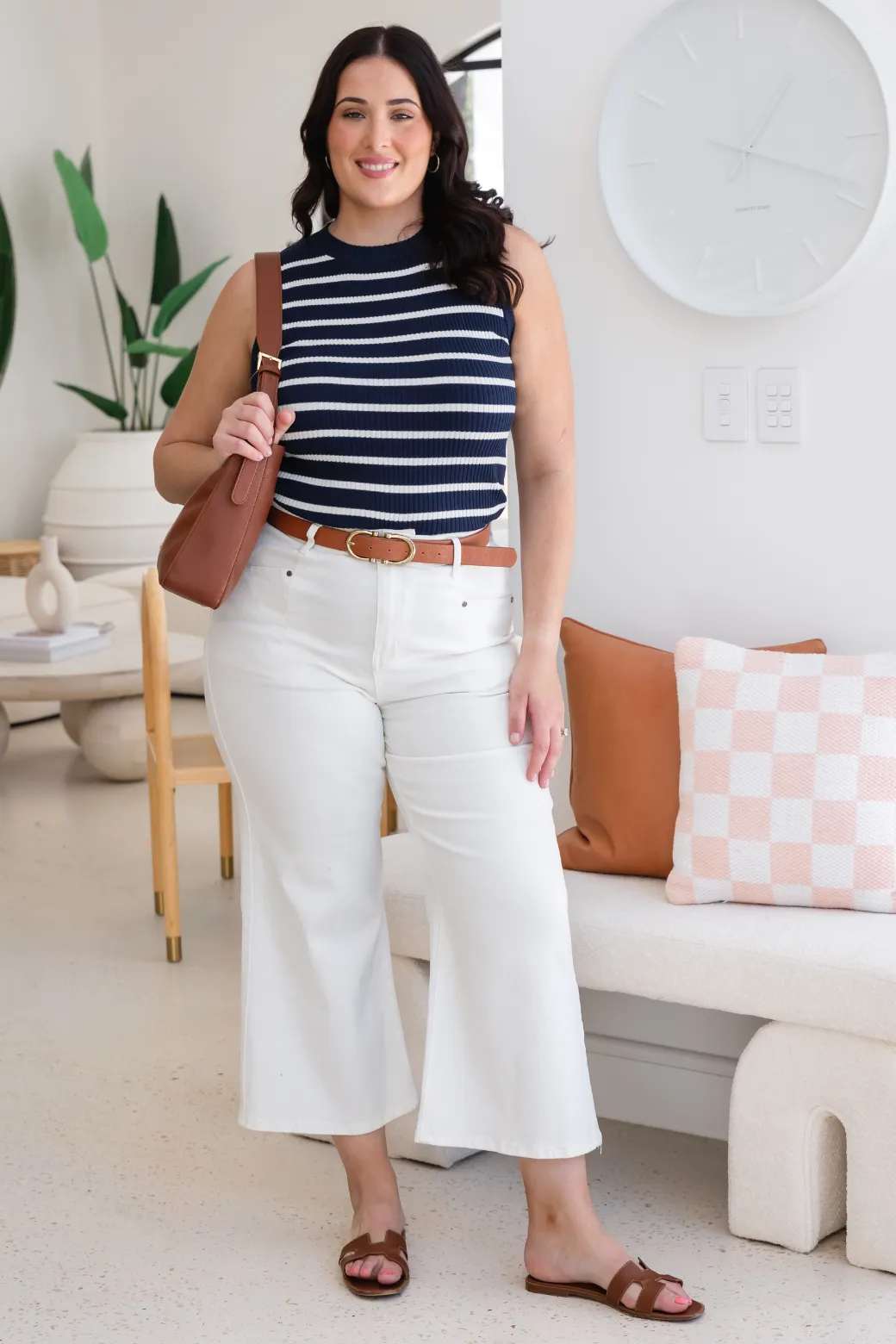 Seylah Cotton Knit Tank Navy Stripe