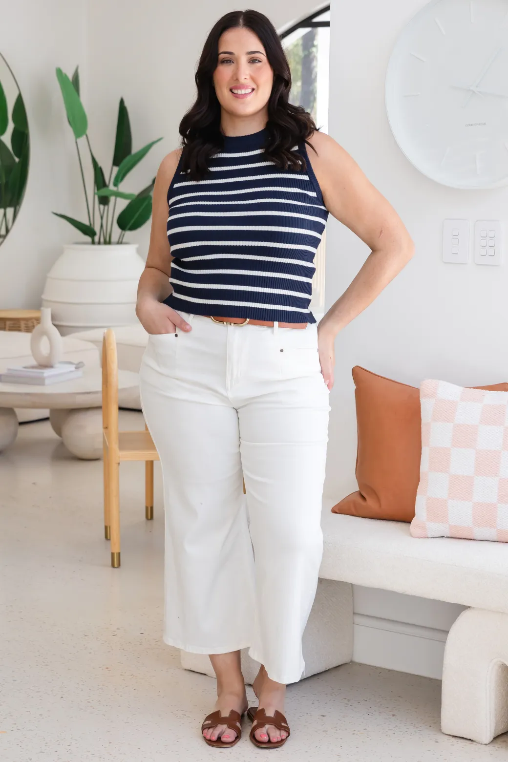 Seylah Cotton Knit Tank Navy Stripe