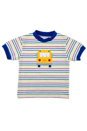 Stripe Knit Shirt With Schoolbus