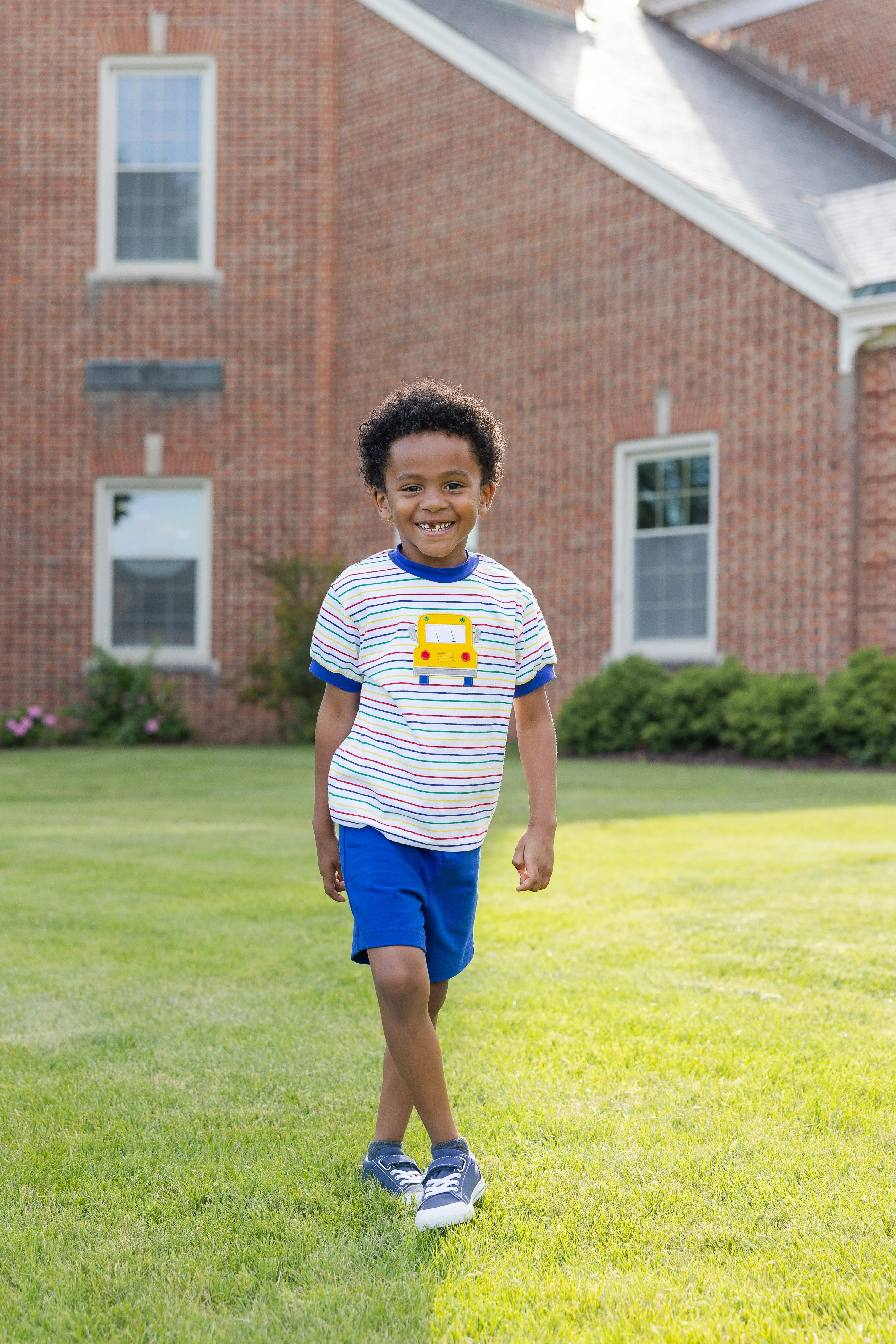 Stripe Knit Shirt With Schoolbus