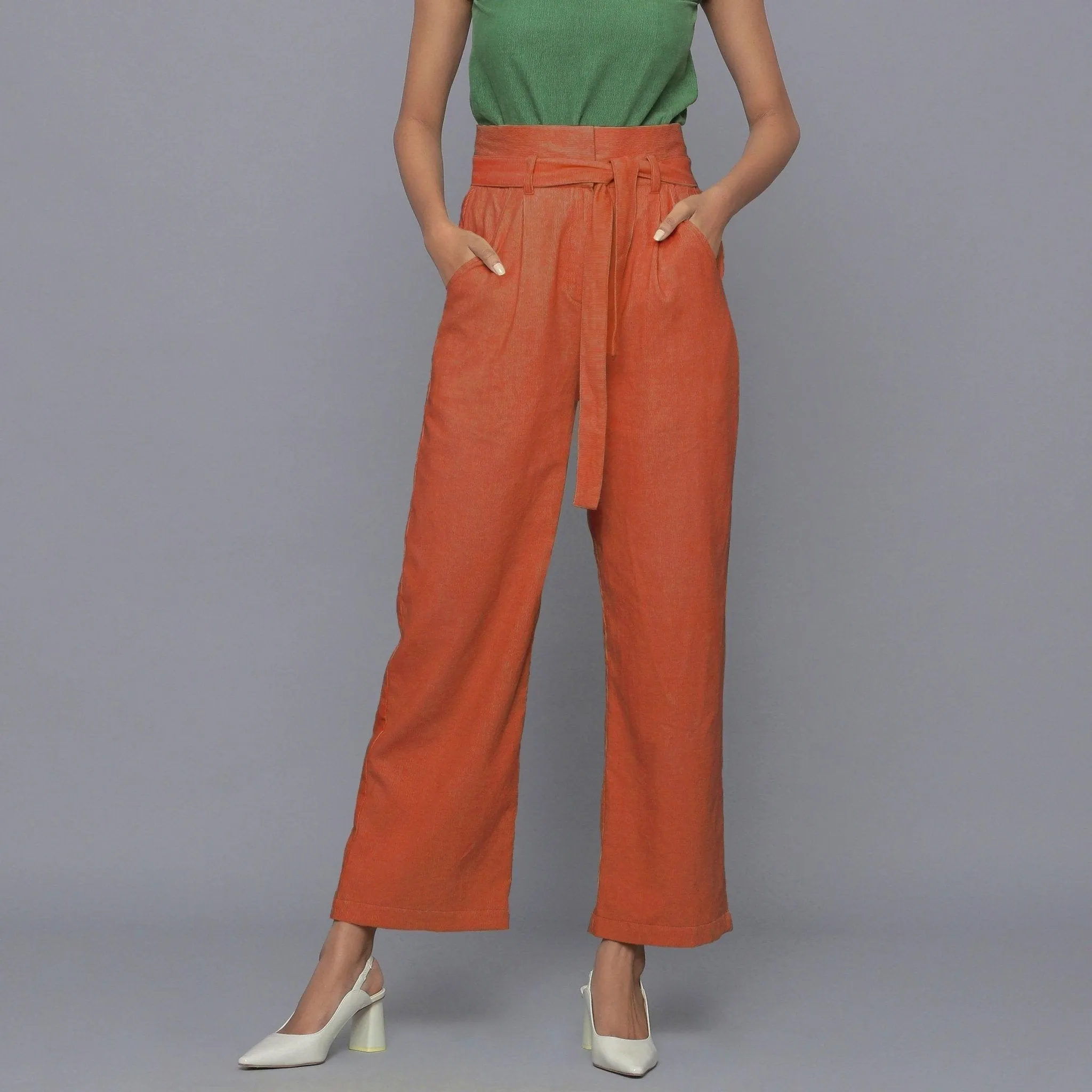Sunset Rust Warm Cotton Corduroy Ankle Length Pant