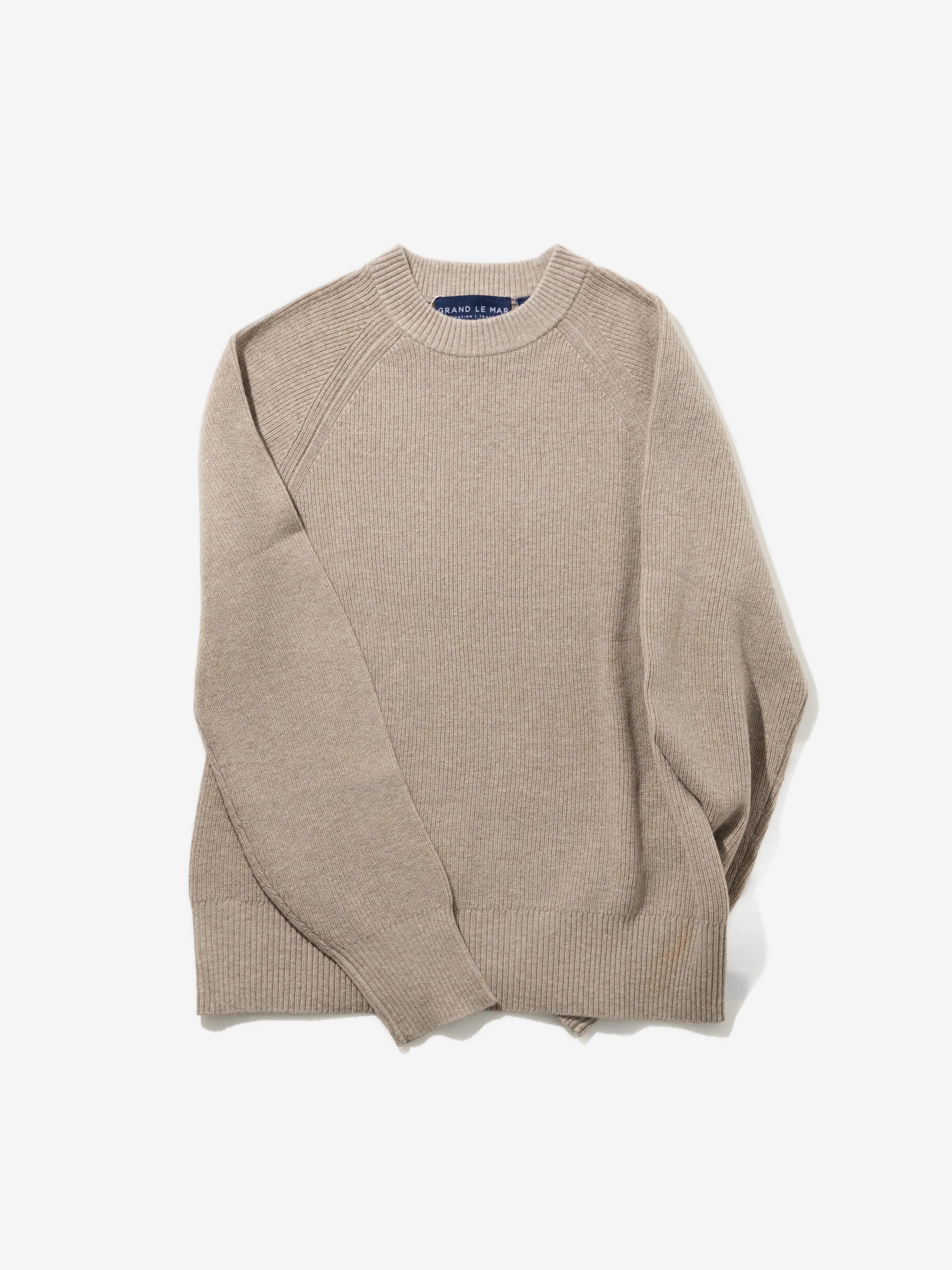 Taupe Merino Wool Cashmere Raglan Crewneck