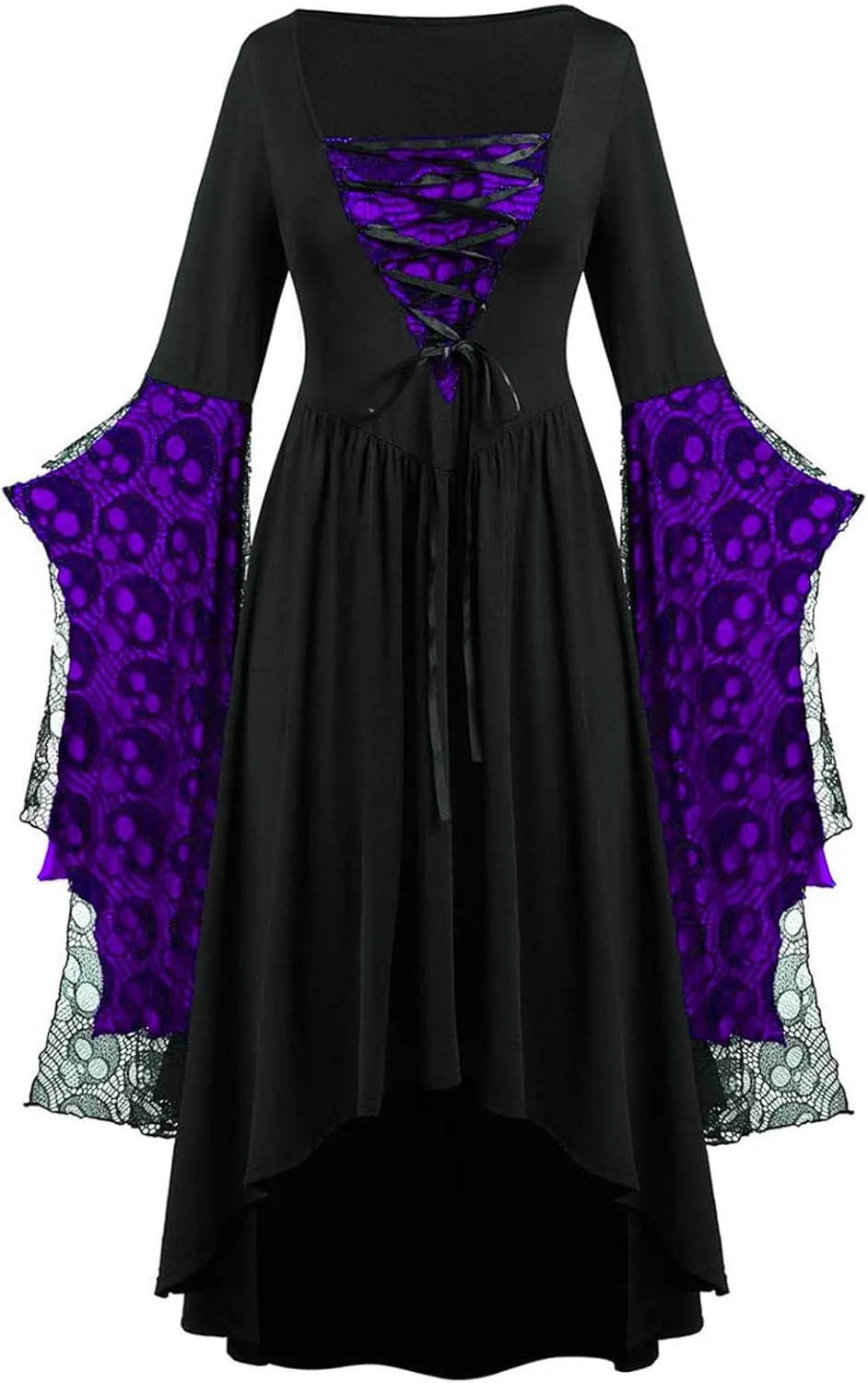 Vacation Halloween Dresses for Women Sleeve V Neck Lace Skull Midi Vintage Goth Thermal Fuzzy Dresses Women