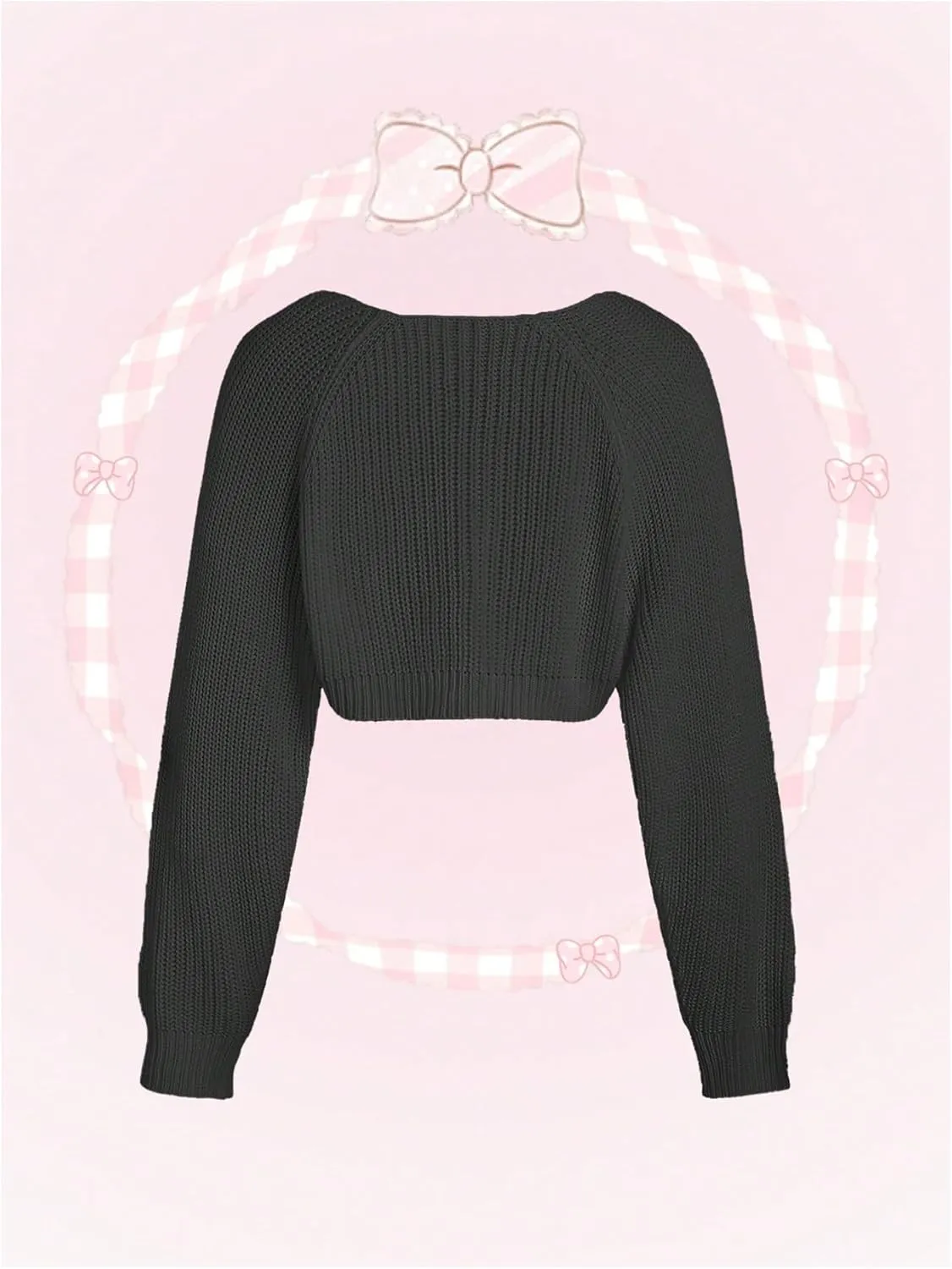 Verdusa Women's Bow Knot Open Front Long Sleeve Knitted Crop Cute Cardigan Sweater