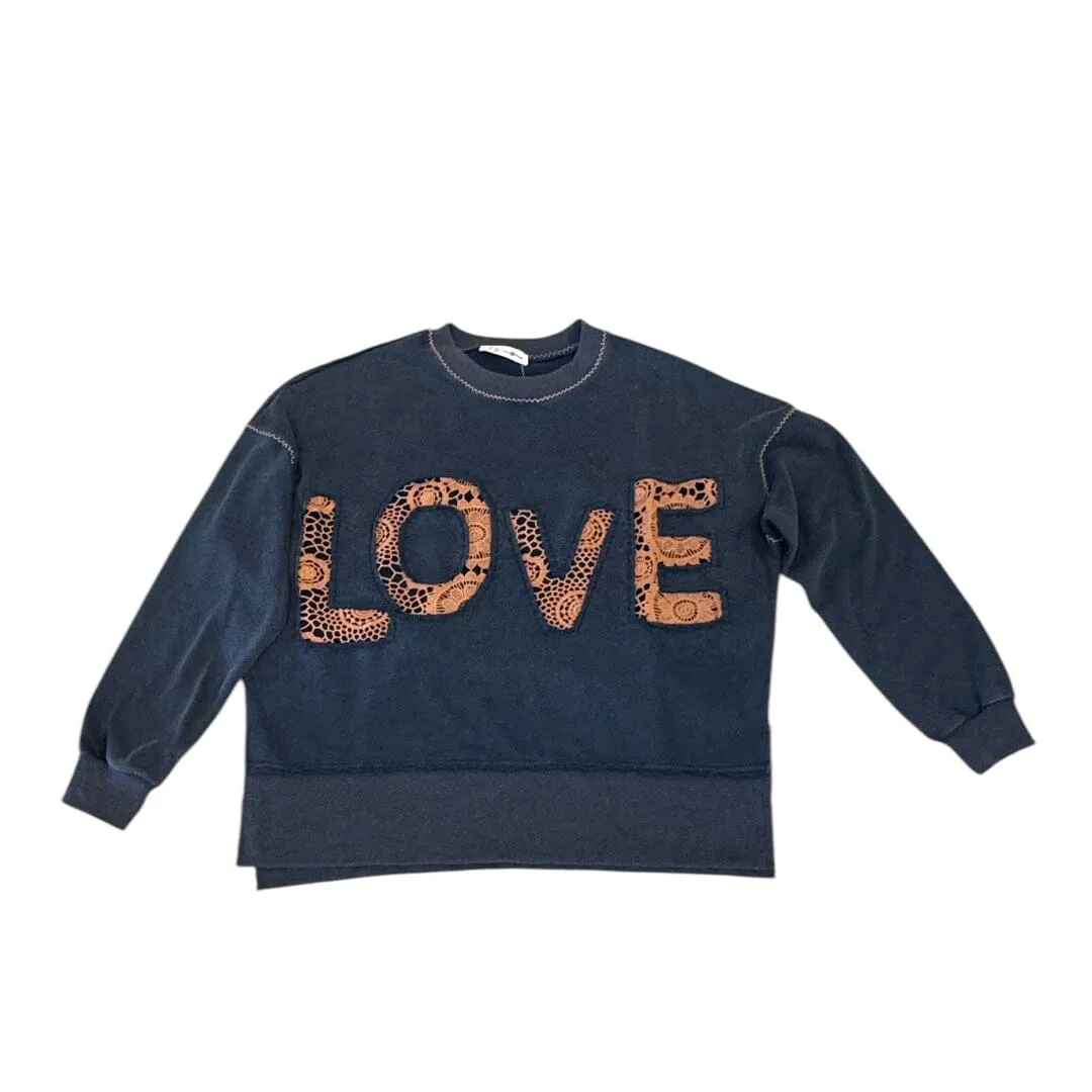VINTAGE NAVY LACE CONTRAST LOVE SWEATSHIRT
