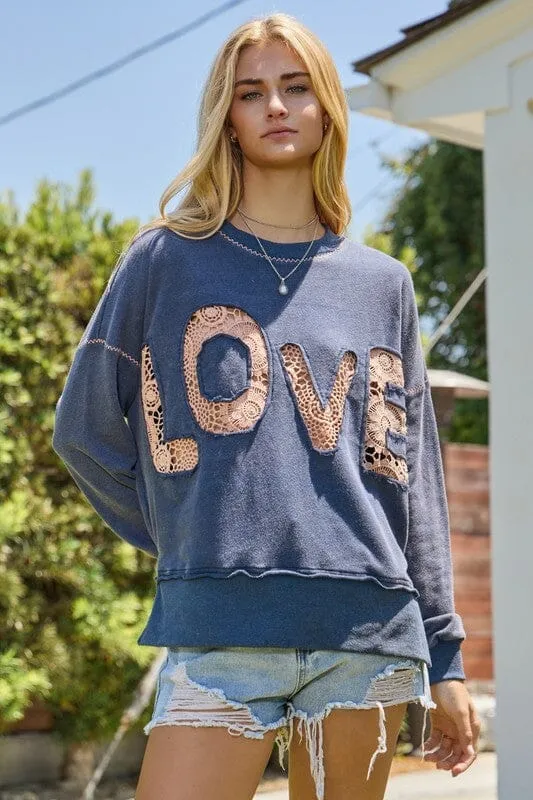 VINTAGE NAVY LACE CONTRAST LOVE SWEATSHIRT